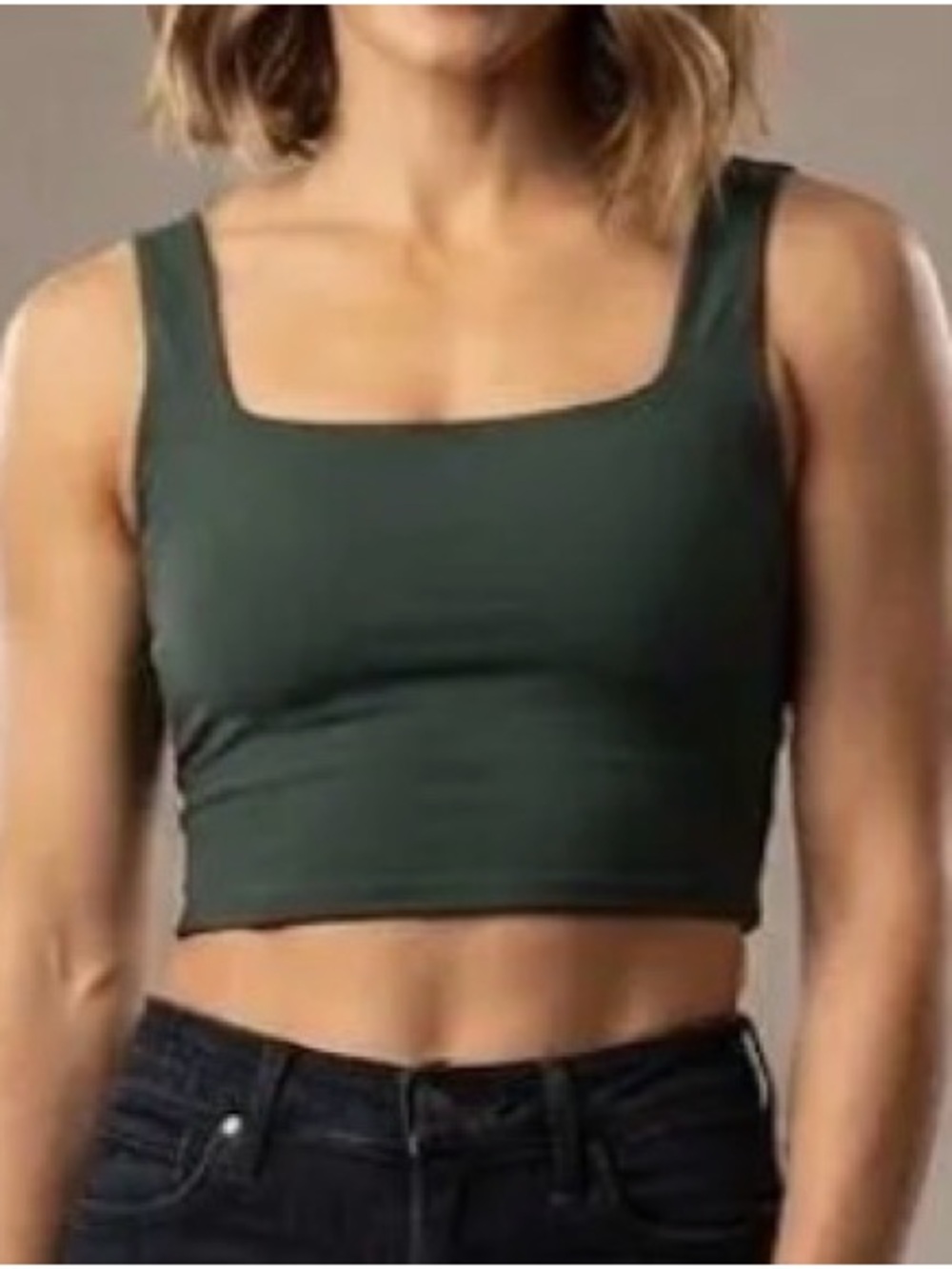 Square Neck Olive Crop Tank Top - Women